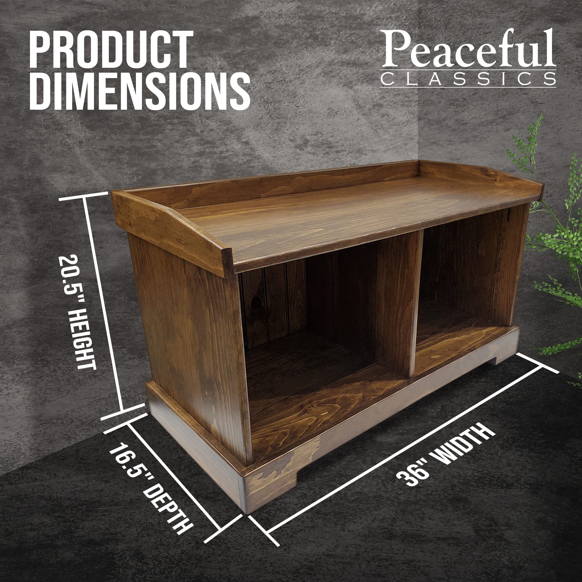 Amish Wooden Entryway Storage Bench with Shoe Cubby | 36