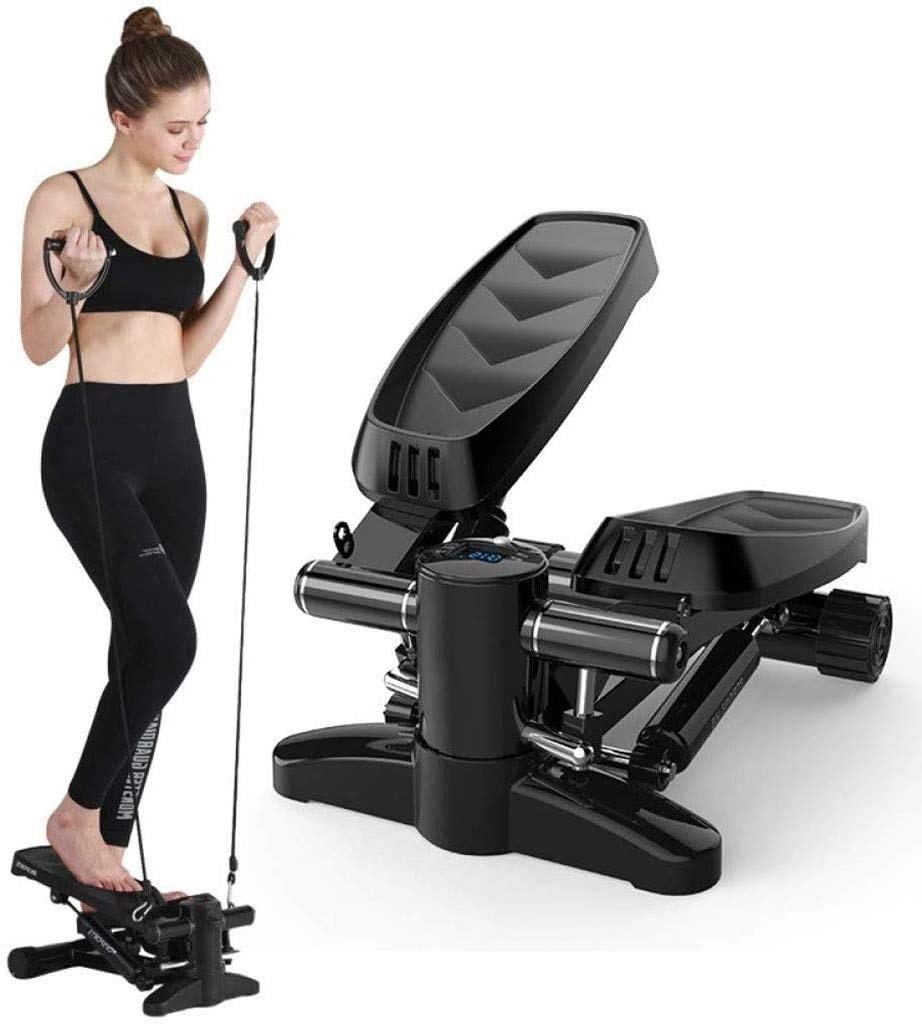 Mini Stepper Trainer with Resistance Bands & LCD Monitor - Adjustable Height Stepper Exercise Machine for Home Gym, Office Workouts | Compact Cardio Equipment for Indoor Fitness & Weight Loss