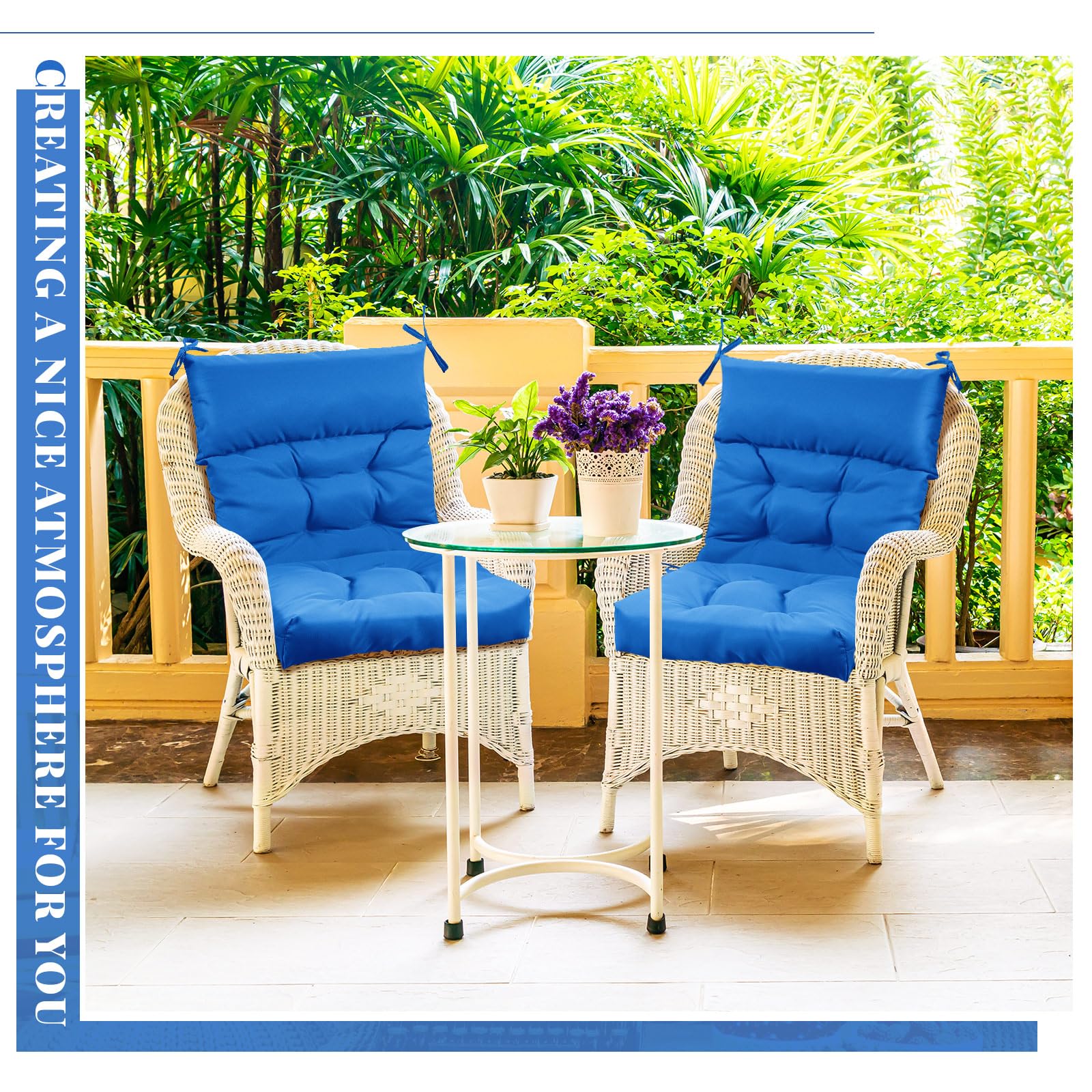 Sintuff 44 x 21 x 4 Inch Outdoor Patio Chair Cushions Set of 6 - Waterproof All-Weather Tufted Seat & Back Pillows with Ties - Perfect for Garden, Poolside, Deck, and Indoor Furniture (Blue)