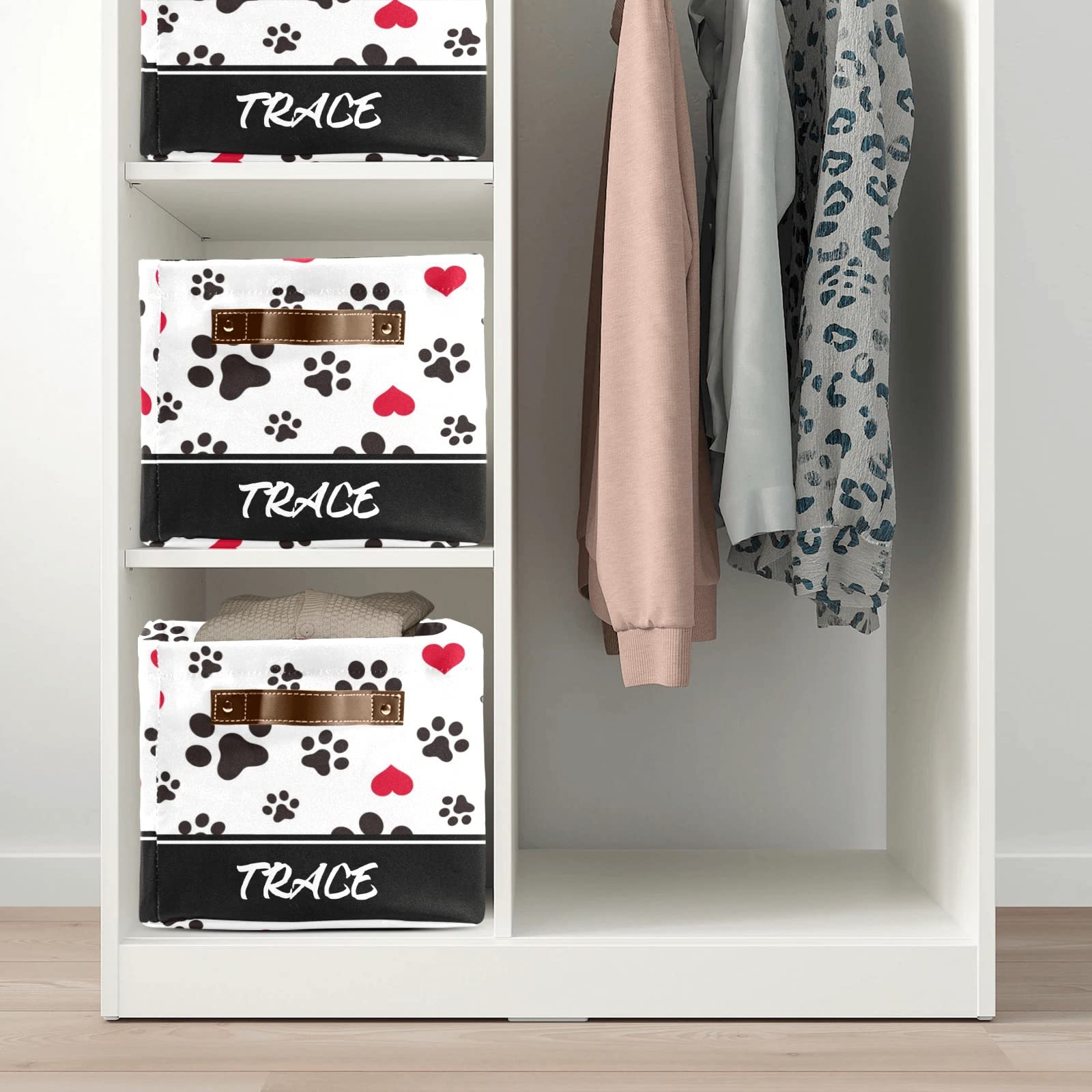 Personalized Dog Paw Love Hearts Storage Bins - 4 Pack Durable Cube Organizers with Handles for Shelves, Wardrobe, Nursery & Toy Storage | Perfect for Pet Lovers' Home Organization