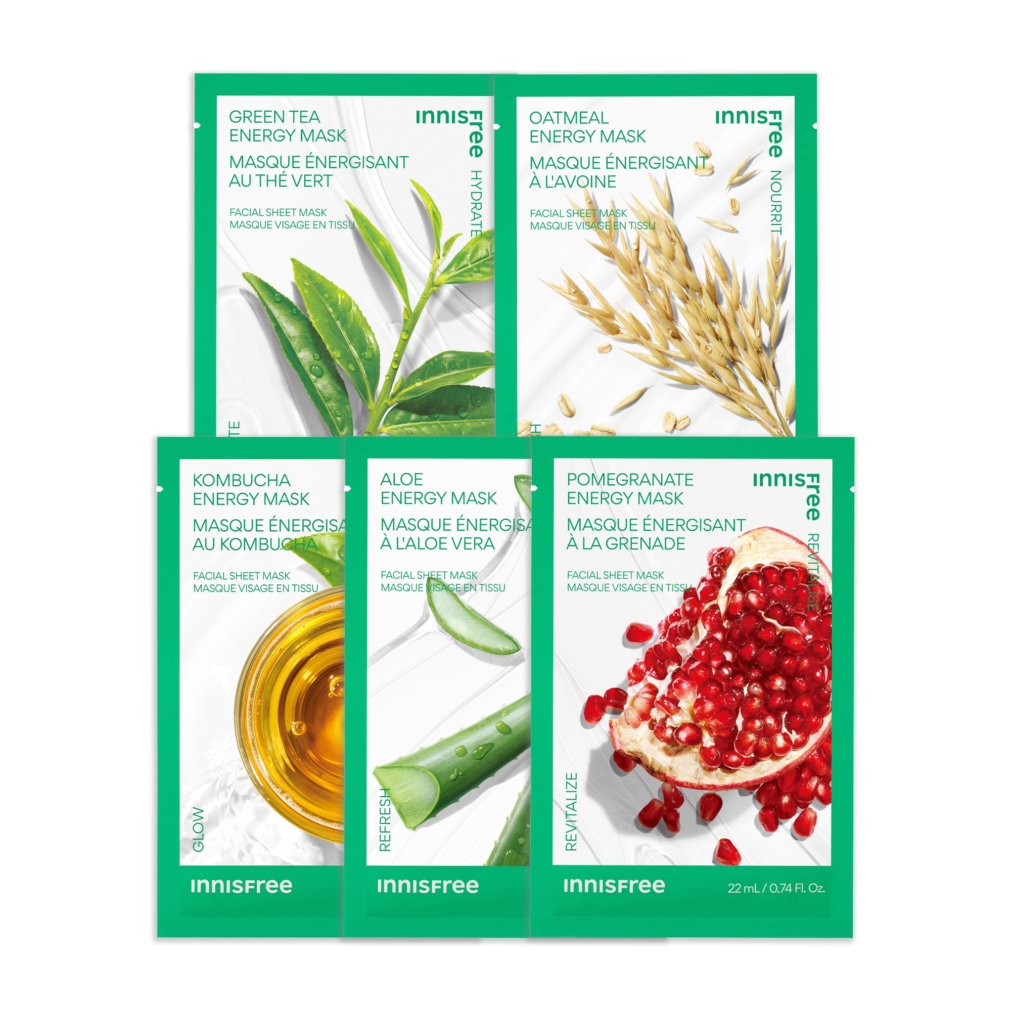 5-Pack Energy Sheet Mask Set - Hydrating & Revitalizing Facial Masks for Glowing Skin | Perfect for Spa Nights, Travel, and Self-Care Routines