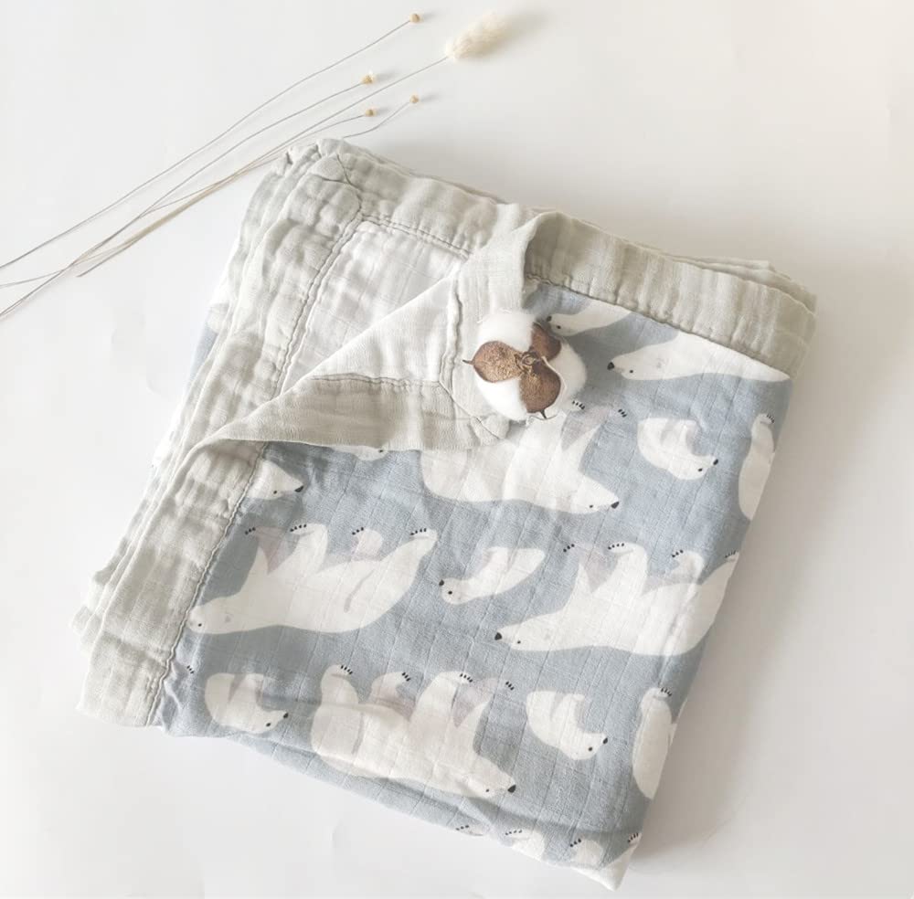 Soft Cotton Muslin Toddler Blanket for Boys & Girls - 47x47 Inch Oversized Baby Blanket, 2-Layer Lightweight & Breathable Stroller Blanket (Polar Bear) - Perfect for Nursery, Stroller, Swaddling & Travel