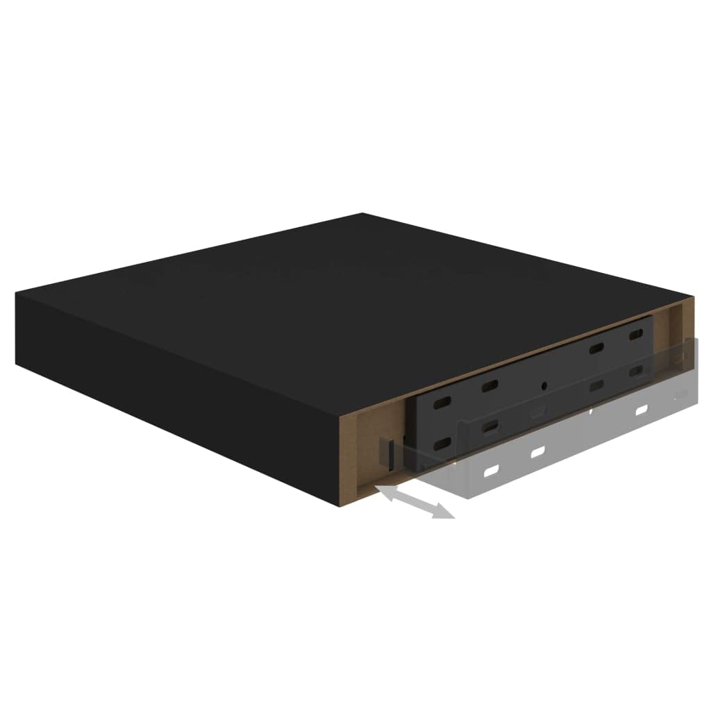 Modern Floating Wall Shelves Set of 2 - Black MDF Decorative Ledges (9.1
