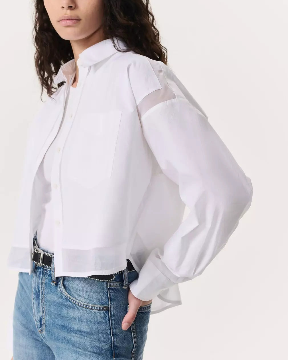 Beatrice Cropped Poplin Organza Shirt for Women | White Summer Blouse | Perfect for Office Wear, Date Night & Casual Outfits