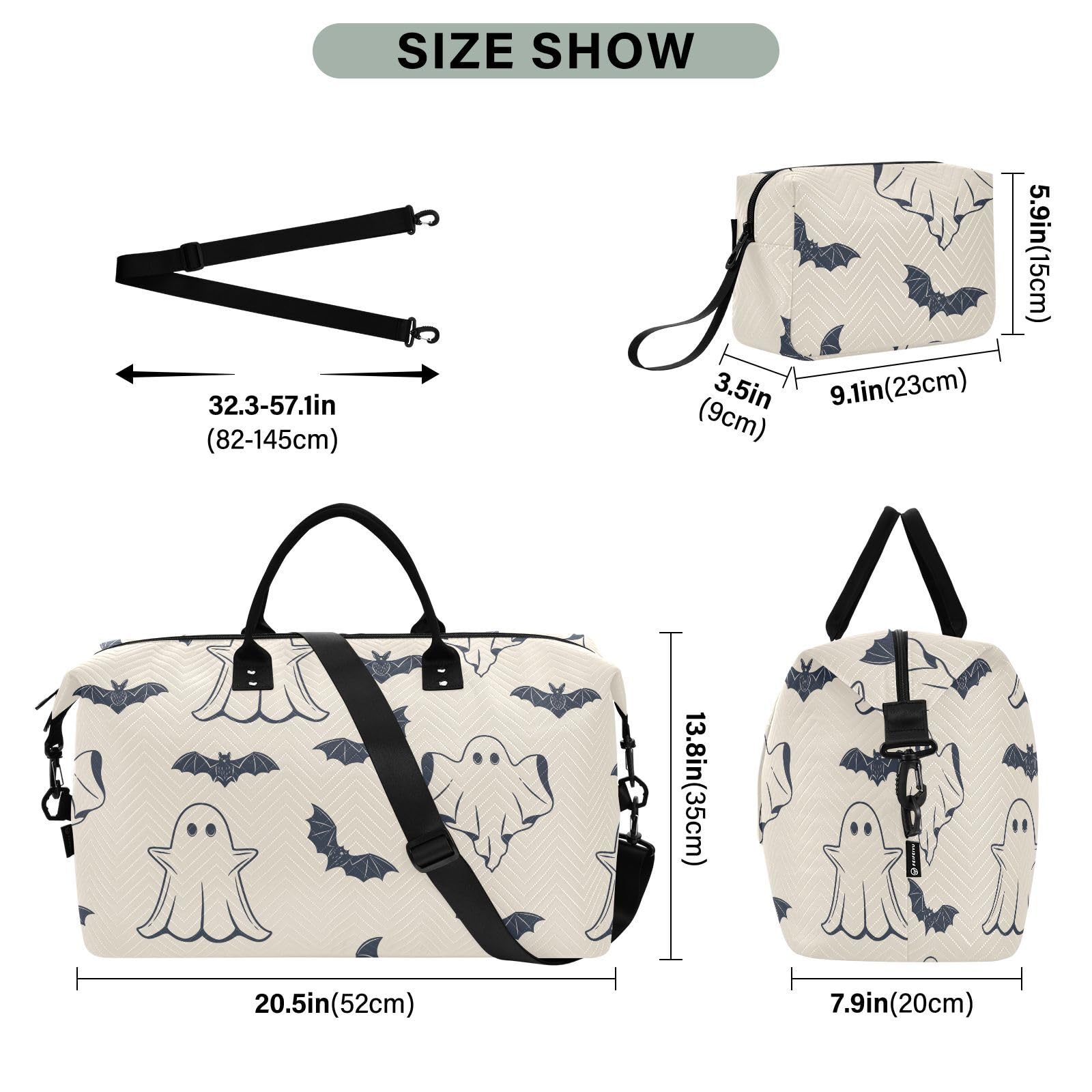**Spooky Halloween Weekender Bag for Women - Large Travel Duffel with Trolley Sleeve & Toiletry Pouch - Gym, Overnight, Carry-On Tote - Perfect for Travel, Workouts & Weekend Getaways**