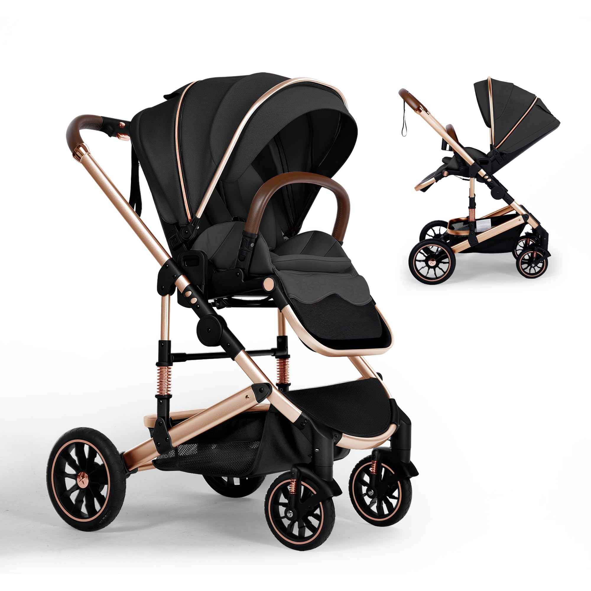 Convertible Baby Stroller - Lightweight Folding Infant Stroller with Large UV Protection Canopy, Adjustable Reclining Backrest, Cup Holder & Storage Basket | Perfect for Travel, Shopping & Daily Walks (Black)