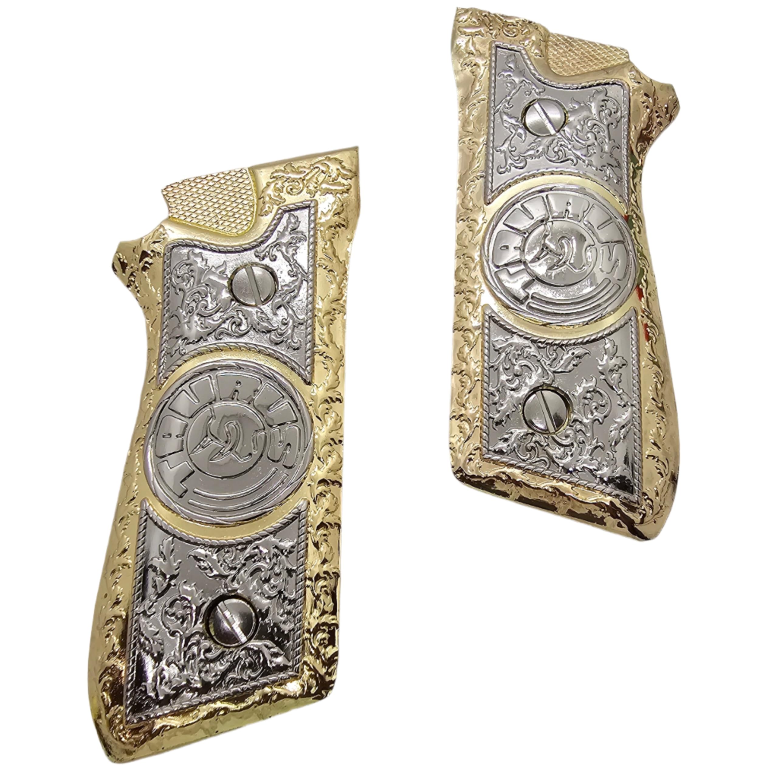 Custom Taurus Grips for PT-99, PT-92, PT-100 & PT-101 Pistols - Premium Metal Grips with Nickel Gold PT Screws - Perfect for Shooting Range, Concealed Carry & Gun Collectors