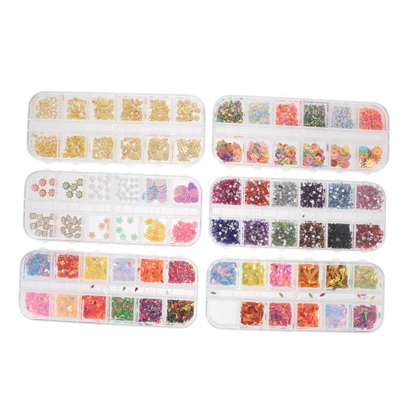 FRCOLOR 6-Piece Nail Art Kit with Rhinestones, Pearls, Metal Trims & 3D Decorations - DIY Manicure Set for Nail Stickers, Gems, Studs & Glitter - Perfect for Salon, Home Manicures & Nail Art Designs
