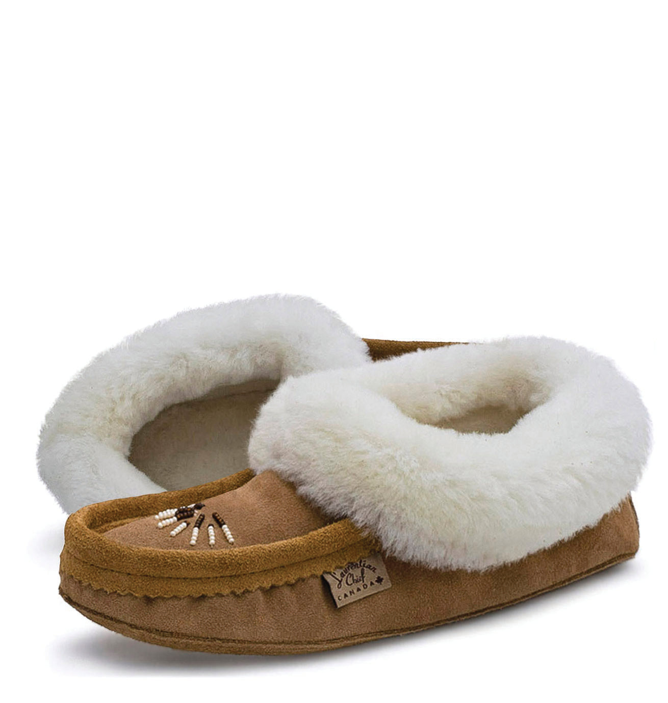Women's Cloutier Beaded Sheepskin Moccasin Slippers - Soft & Comfortable Native American Style House Shoes for Indoor/Outdoor Wear - Perfect for Home, Lounge & Casual Occasions