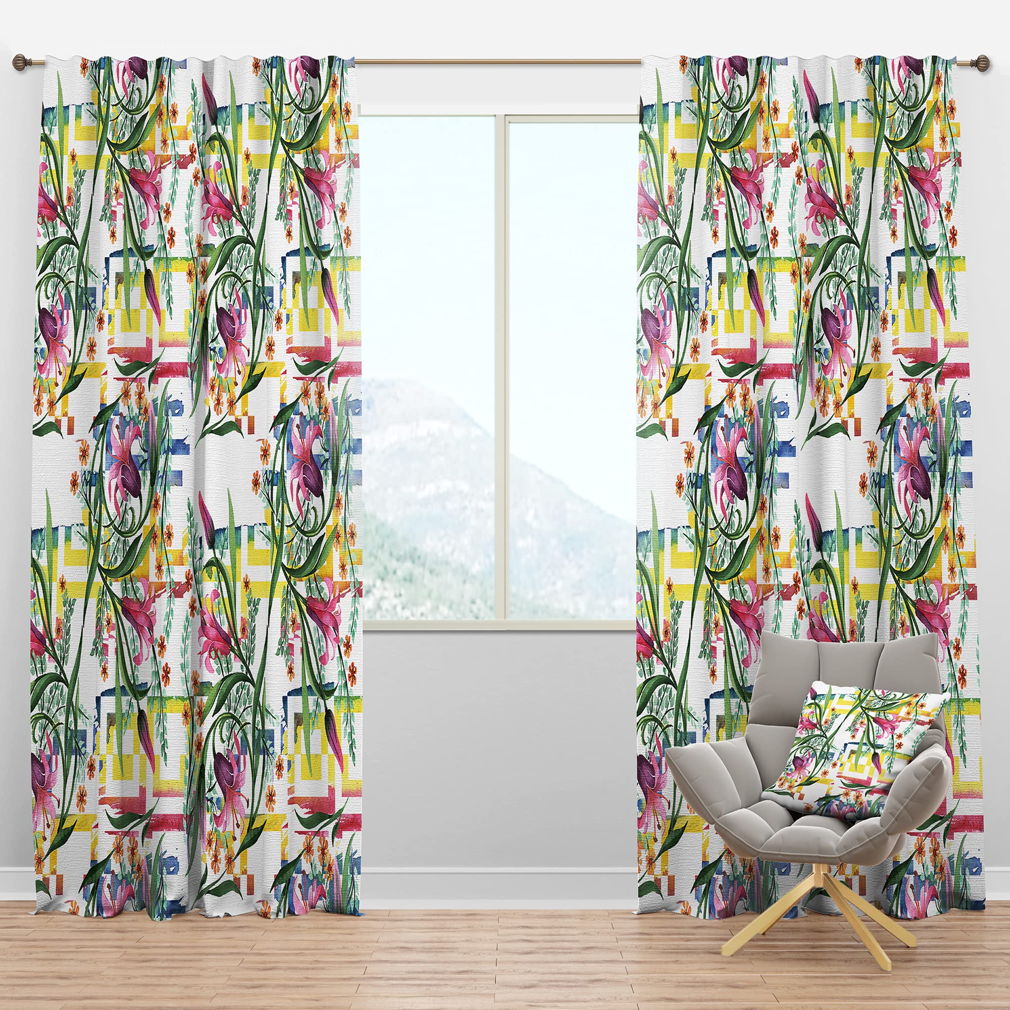 DesignQ Blackout Curtains 'Floral Botanical Retro XI' - Thermal Insulated Single Panel (52x120 inches) for Bedroom & Living Room - Noise Reducing & Energy Saving Window Drapes for Home Decor