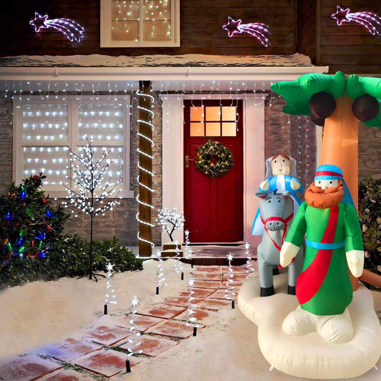 Outdoor Christmas Inflatables - LED Lighted Nativity Scene with Blower, 7x5.5x4 ft Holiday Yard Decor for Home, Church & Neighborhood Displays | Perfect for Christmas Eve, Front Lawn Decorations & Seasonal Celebrations