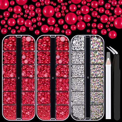 Clear & Ab Crystals + Red Pearls