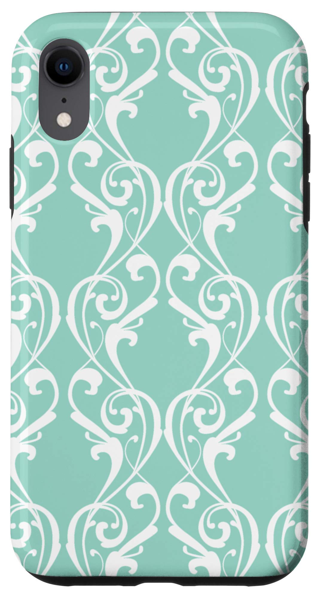 iPhone XR Case - Elegant Teal & White Victorian Pattern Design - Durable Protective Cover for Everyday Use & Special Occasions