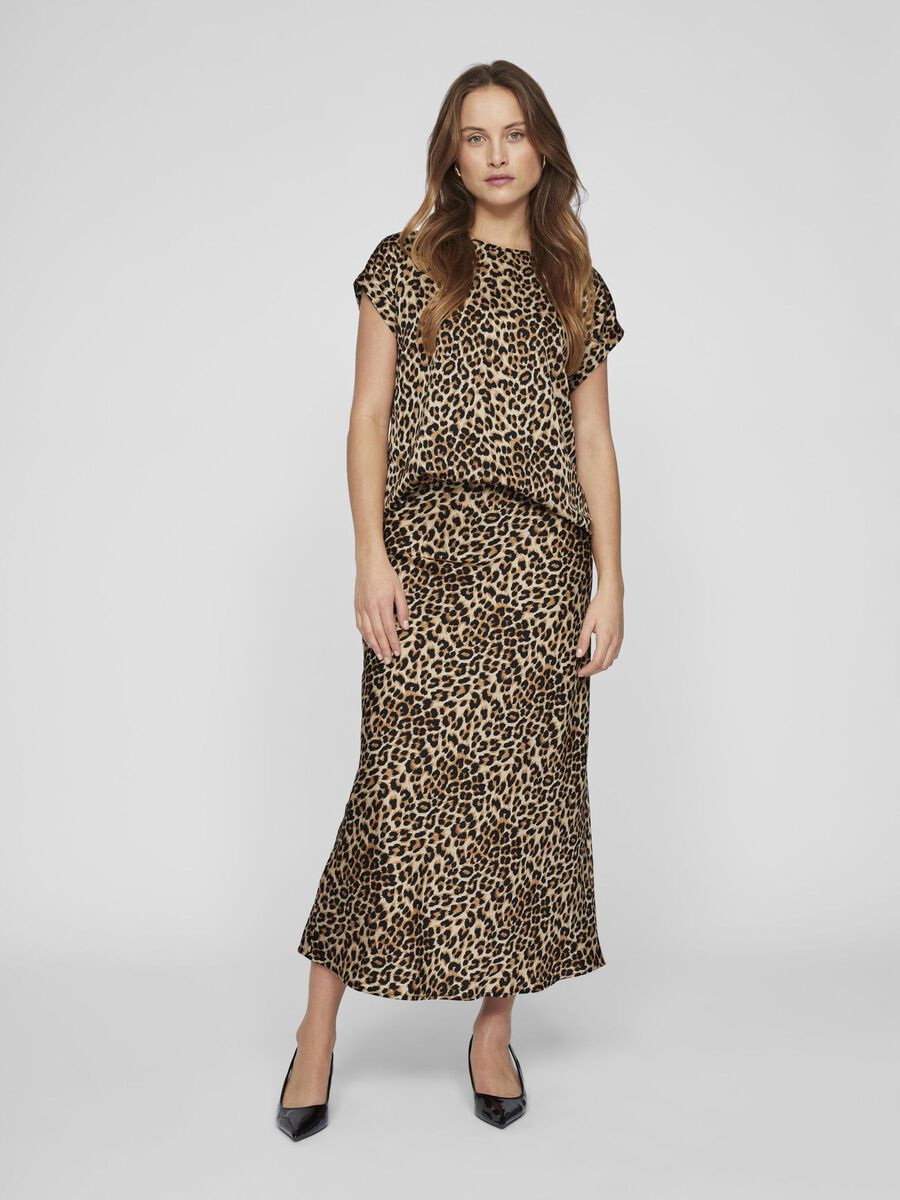 Elle Satin Blouse - Elegant Caramel Cafe & Leopard Print Women's Top for Work, Party & Special Occasions