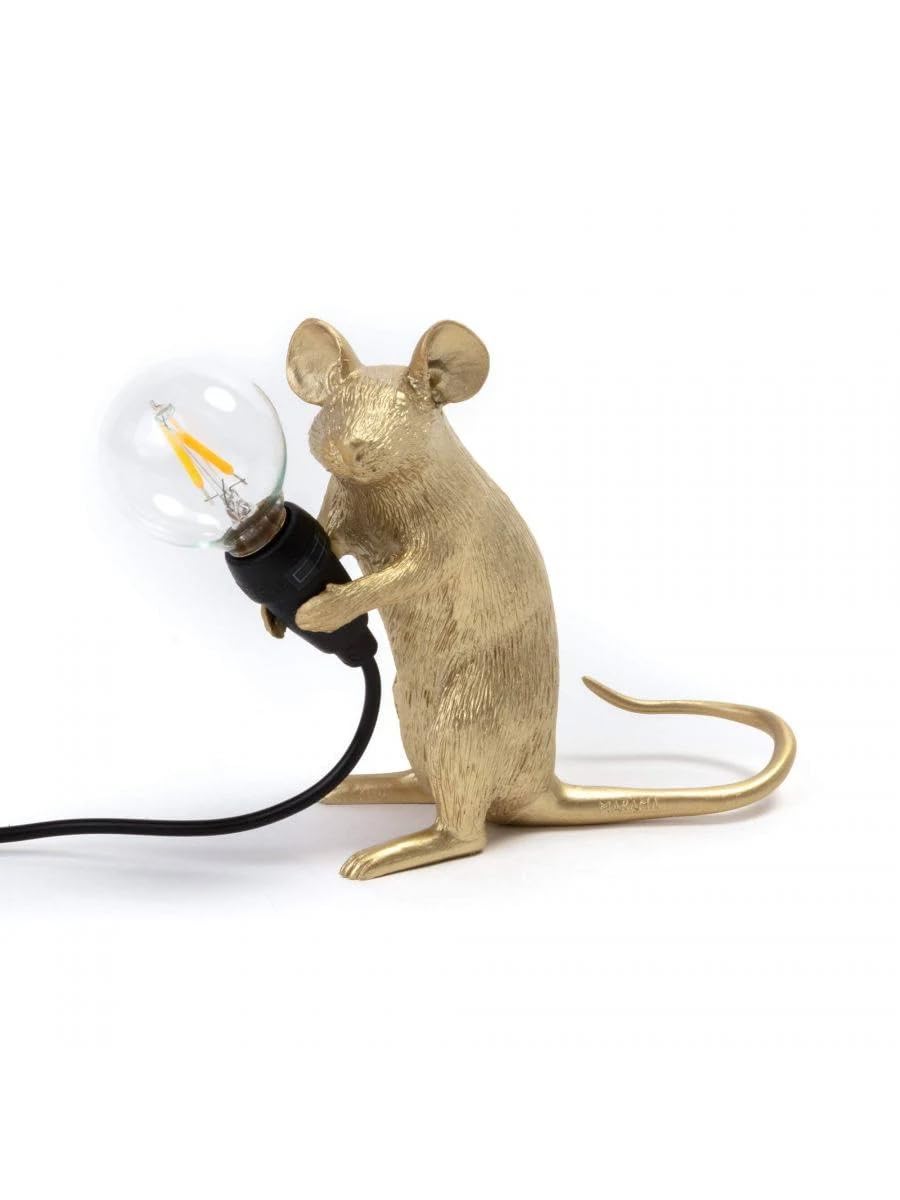 SELETTI Resin Mouse Lamp - Gold Mac Sitting Desk Light for Home Office Decor & Gift Ideas