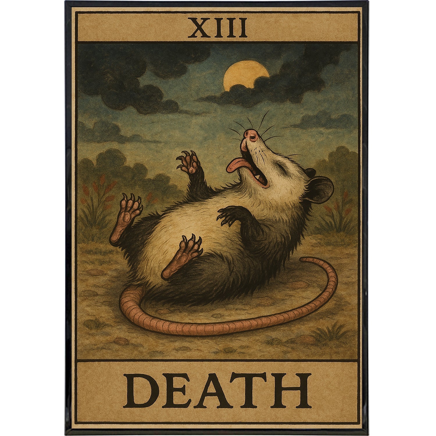 Possum Playing Death Tarot Poster - Unique Gothic Wall Art Print for Home Decor, Witchy Aesthetic & Tarot Enthusiasts | Perfect for Bedroom, Altar & Mystic Space Decorations