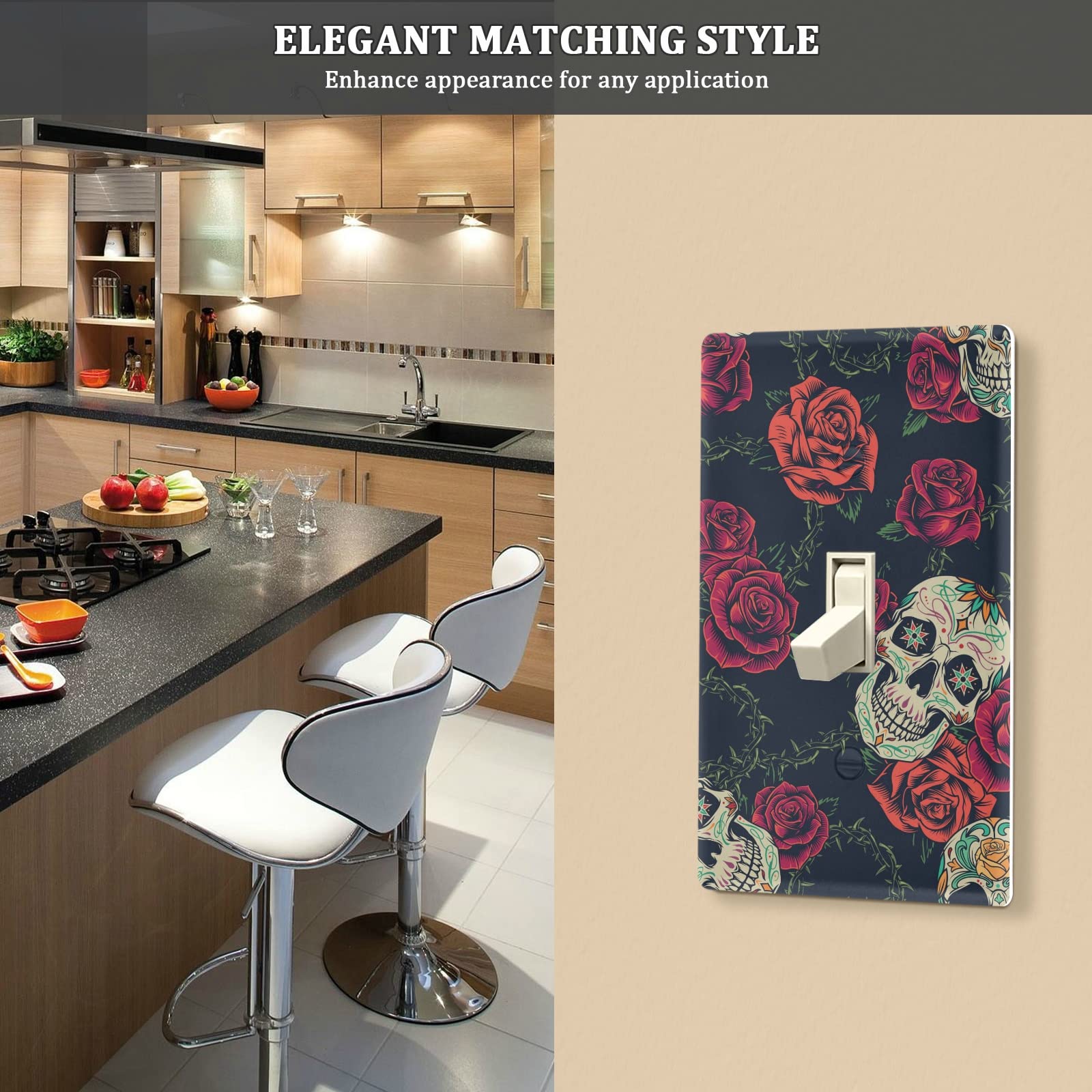 Decorative Roses Sugar Skulls Single Gang Blank Switch Plate Cover - Light Switch Outlet Wall Plate for Home, Office, Bedroom, and Living Room Decor