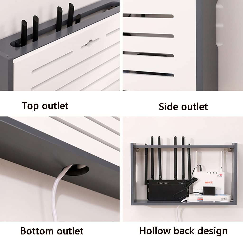 Wireless Router Wall Mount Storage Box - 49 x 9 x 29cm WiFi Router Cover with Shelf, Cable Management for Living Room, Office & Home Theater (Natural Wood) - Organize Modem, Set-Top Box & Network Devices