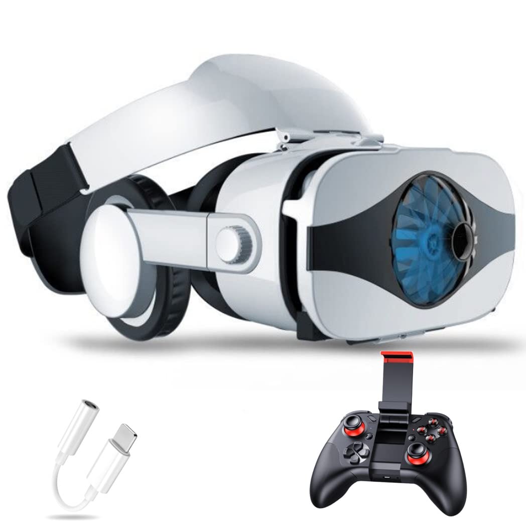 3D VR Headset with Bluetooth Controller - Compatible with iPhone 13 Pro Max/13 Pro/13/12/11, Samsung Galaxy S21, Huawei & Xiaomi Series - Immersive Virtual Reality Gaming & Movie Watching Experience (Color: Black, Size: iOS)