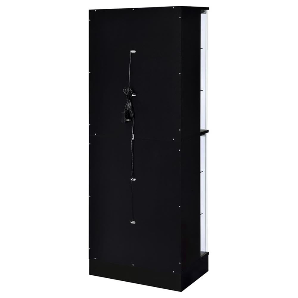Pemberly Row Wood Display Case Curio Cabinet with LED Lighting - Black High Gloss Finish for Collectibles, China, and Home Decor Showcase