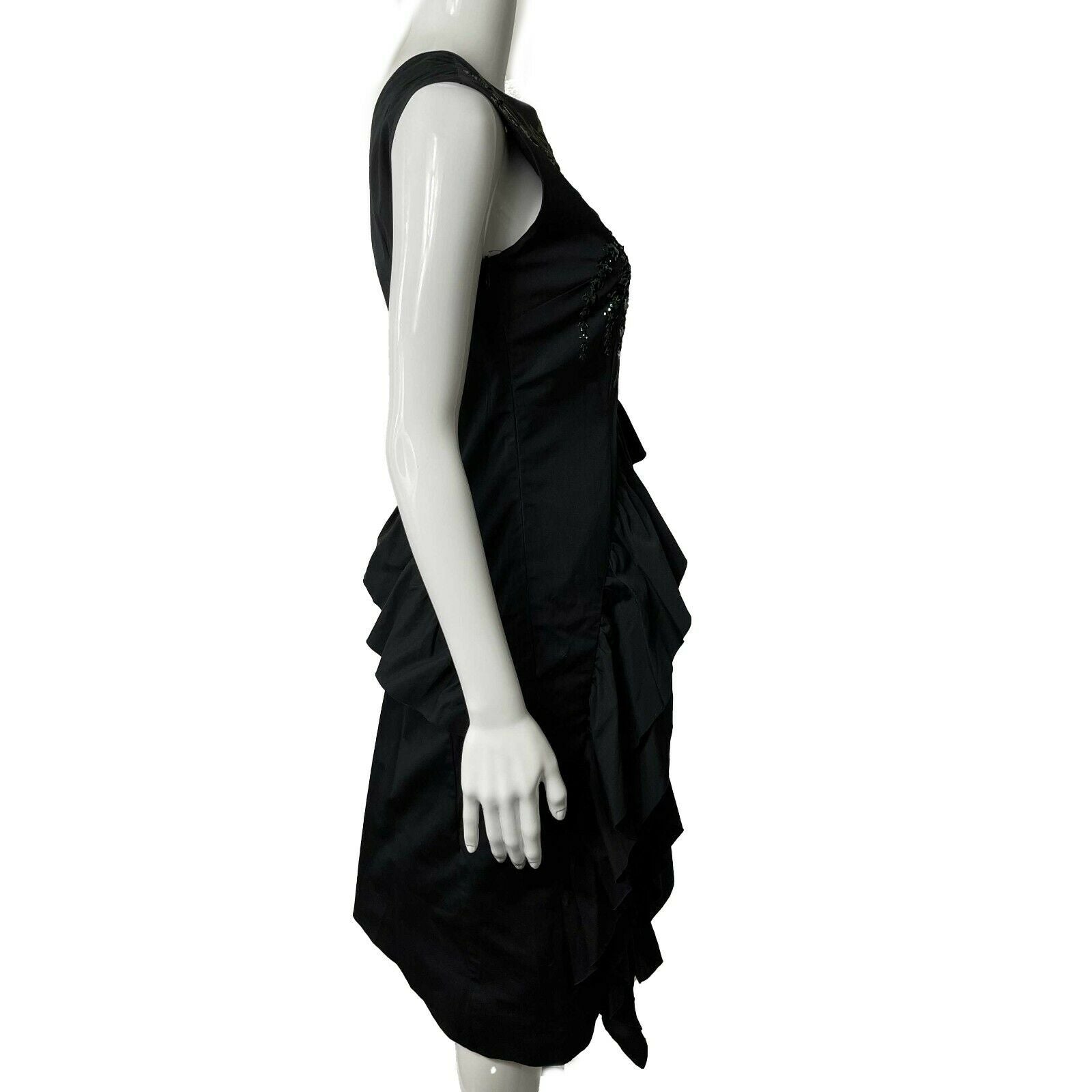 Dries Van Noten Darrel Sequined Asymmetric Ruffle Black Green Dress Size US 2 (34) | Elegant Evening Gown for Parties, Weddings & Special Occasions