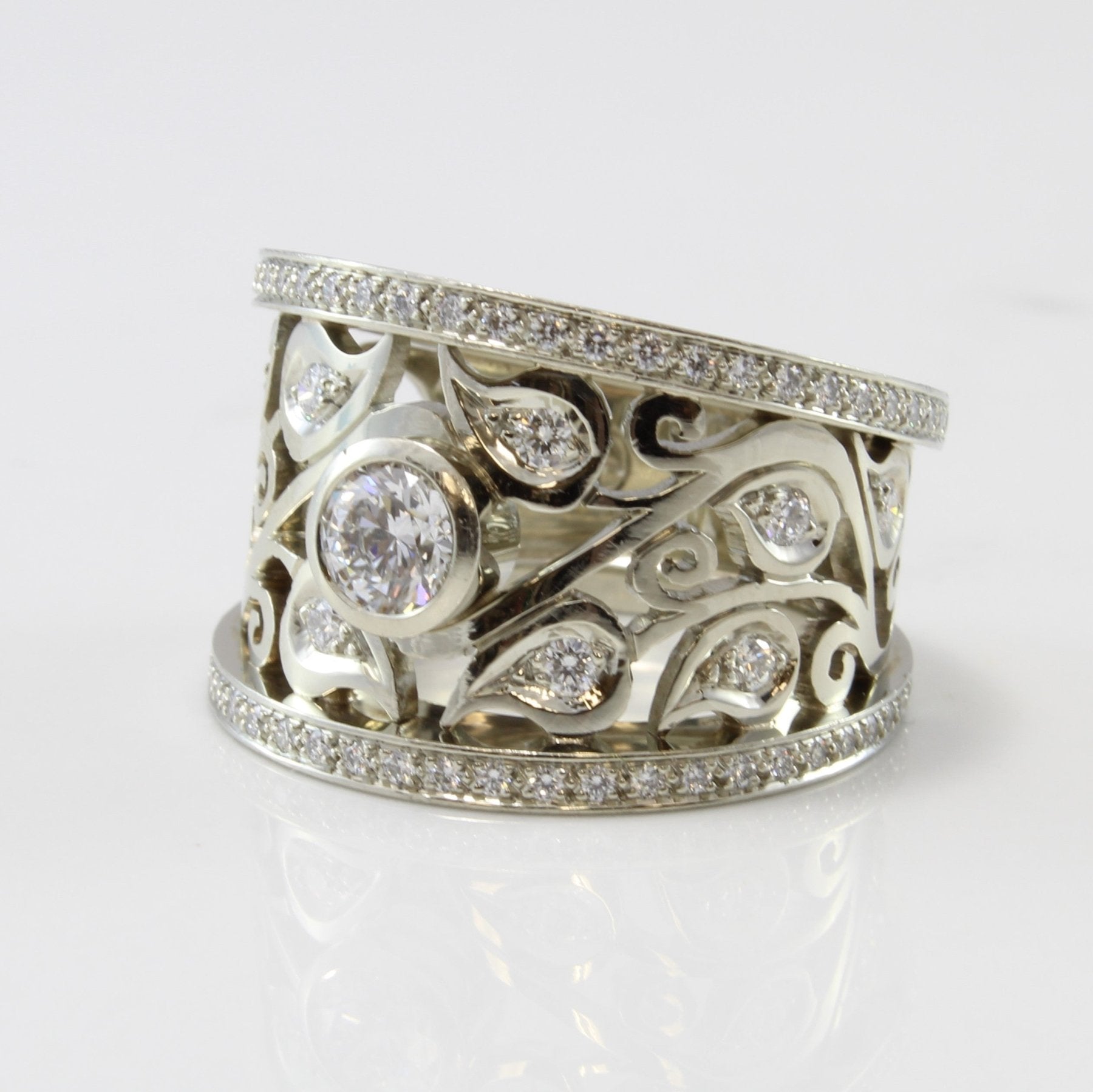 Stittgen Bezel Set Diamond Leaf Design Ring - 0.85 Carat Total Weight - Size 6.5 - Elegant Nature-Inspired Jewelry for Women - Perfect for Weddings, Anniversaries & Special Occasions