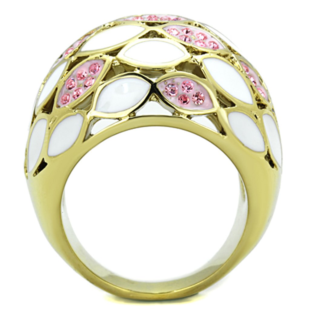 Elegant Light Rose & White IP Gold Stainless Steel Cocktail Ring for Women - Perfect for Evening Parties, Weddings & Special Occasions