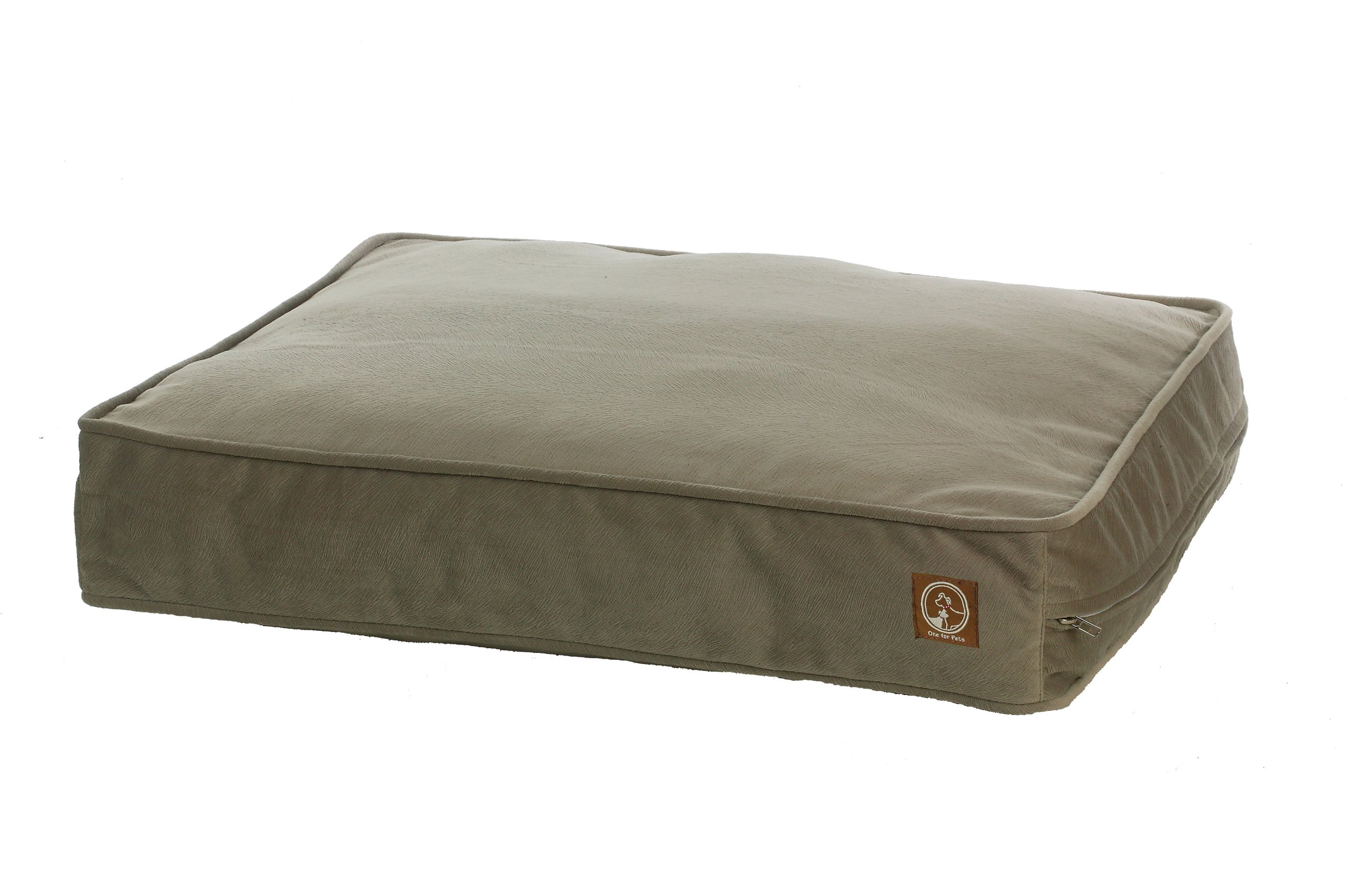 One for Pets Faux Suede Pillow Dog Bed - Soft & Washable Portable Pet Bed for Medium Dogs in Taupe - Perfect for Home, Travel & Crate Comfort