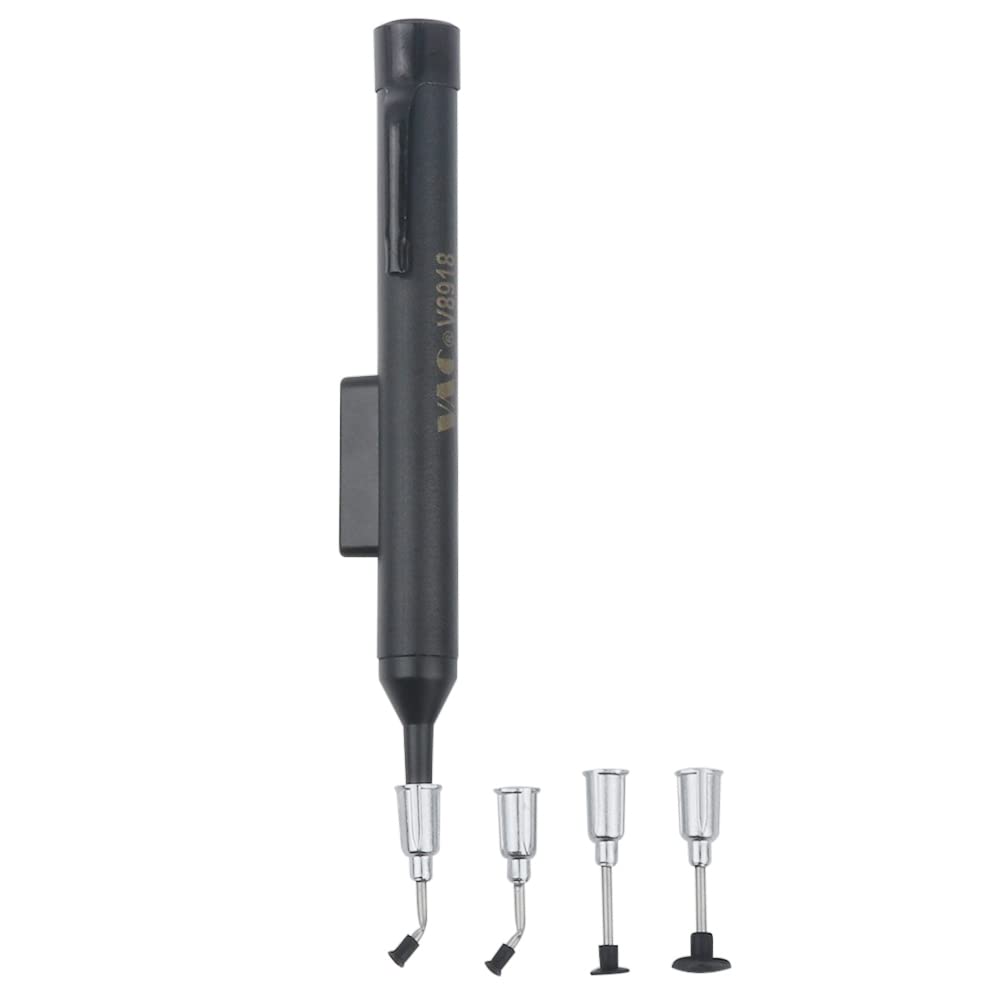 Anti Static Vacuum Sucking Pen with 4 Replaceable Suction Heads - Precision IC Chip SMD SMT Pickup Tool for Electronics Repair and PCB Assembly | ESD Safe Component Handling for Circuit Board Work