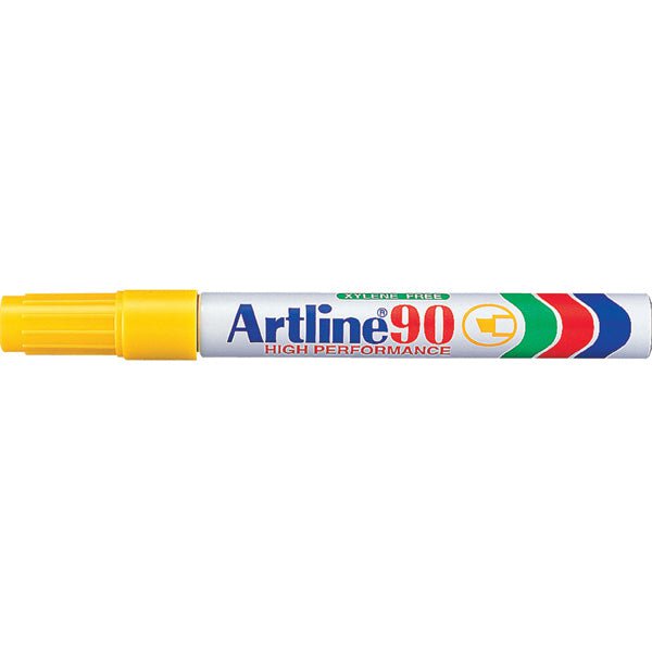 Artline 90 Permanent Marker 5mm Chisel Tip - Pack of 12 Yellow Markers for Office, School & Home Use - Ideal for Labeling, Crafting & DIY Projects