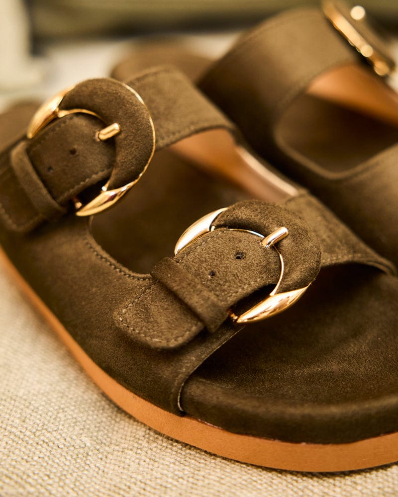 Vegan Suede Sandals for Women | Comfortable Camellia Style | Khaki Color | Perfect for Summer, Beach, and Casual Outings
