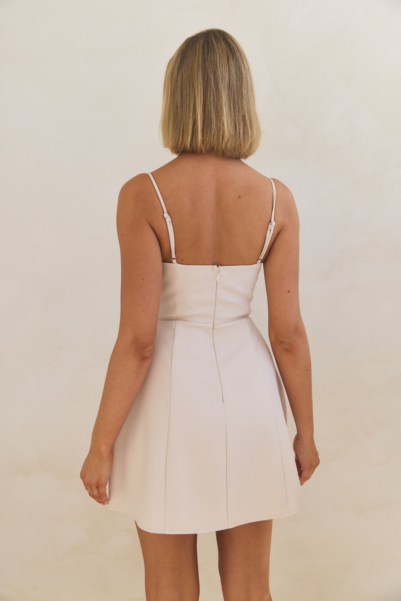 Caroline Mini Dress in Beige - Elegant Summer Casual Dress for Women | Perfect for Beach Vacations, Date Nights & Brunch Outings