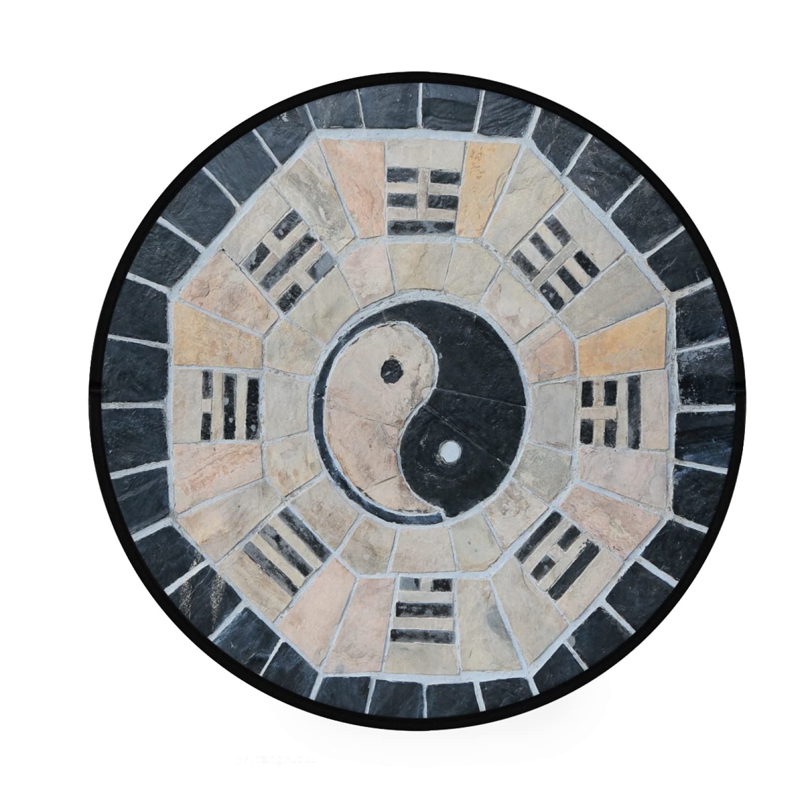 ALAZA Retro Yin Yang Chinese Artwork Round Area Rug - 3' Diameter (92 cm) Non-Slip Floor Mat for Living Room, Bedroom, Yoga Studio & Meditation Space