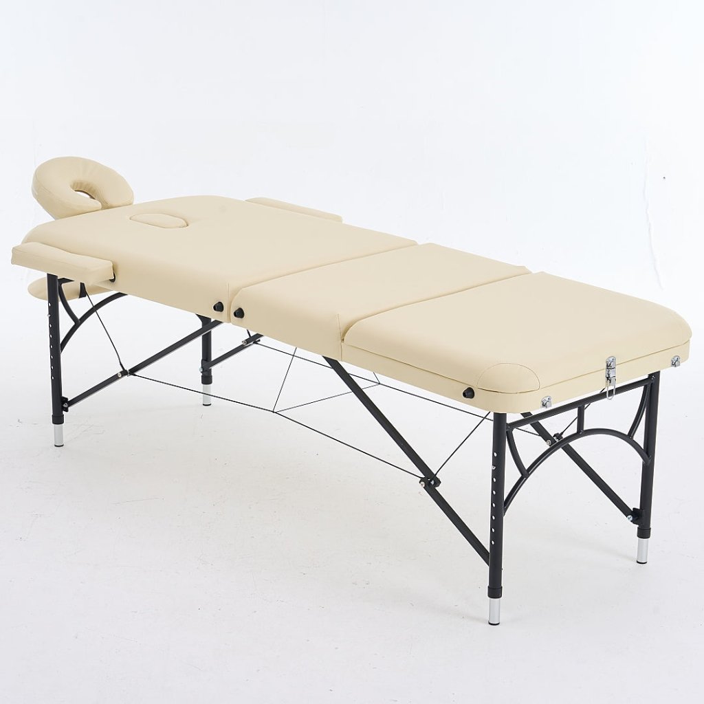 Geenlife 3-Section Aluminum Portable Massage Table - Lightweight & Adjustable (Black/Cream) for Professional Massage Therapists, Home Use & Spa Treatments - Model MTA131