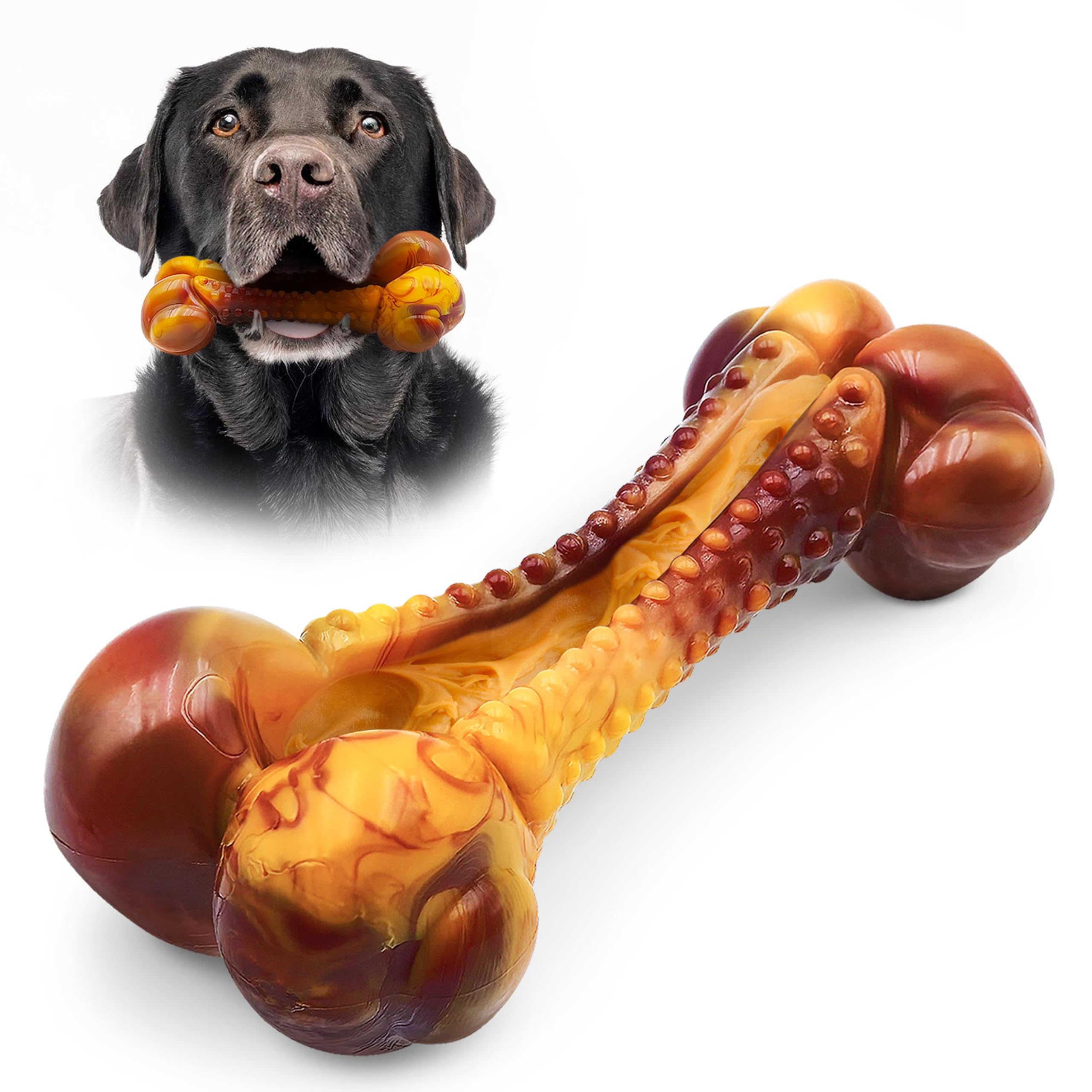 Indestructible Dog Chew Toys for Aggressive Chewers - Tough Nylon Durable Chew Toy for Small, Medium & Large Breeds with Bacon Flavor - Interactive Pet Toy to Keep Dogs Busy - Best Gift for Puppy & Adult Dogs (Great for Teething, Boredom & Anxiety Relief)