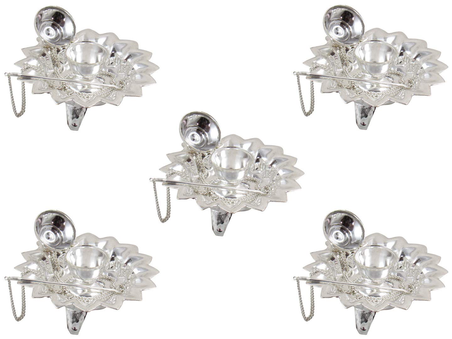 Silver Plated Pooja Thali Set with Lid - 5 Piece Indian Prayer Kit for Home Worship, Wedding Gifts & Baby Shower Favors | Elegant Hindu Pooja Items for Diwali, Navratri & Daily Rituals