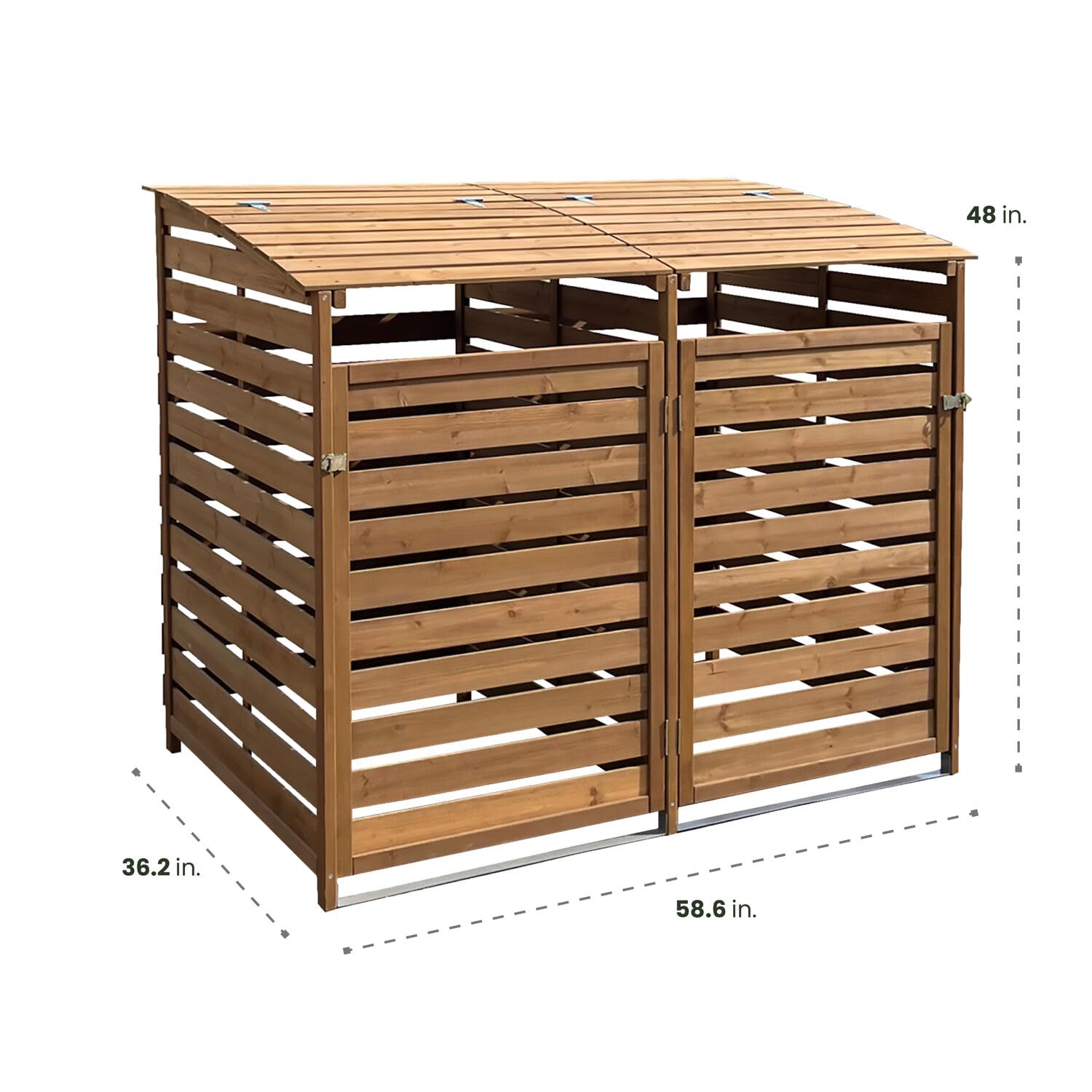 Hanover Outdoor 4.9-ft x 4-ft Weatherproof Wooden Trash Bin & Recycling Storage Shed with Locking Latch - Brown - Perfect for Yard, Carport, Driveway, Garage & Backyard Organization