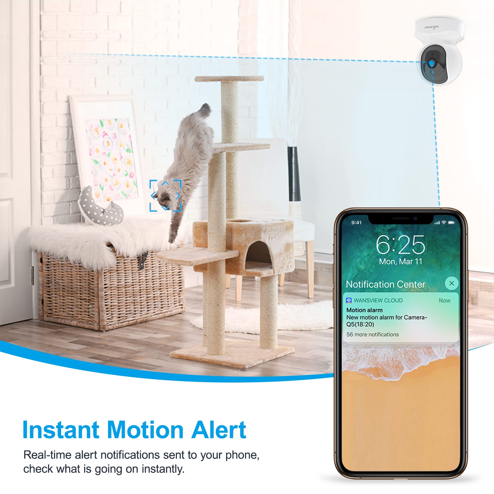 Wansview 2K WiFi IP Baby Monitor Camera - Wireless Indoor Security Camera for Babies, Elderly & Pets with Real-Time Alerts, 2-Way Audio, Night Vision, Pan-Tilt-Zoom, Alexa Compatible - Perfect for Nursery, Home Security & Pet Monitoring (Model Q5)