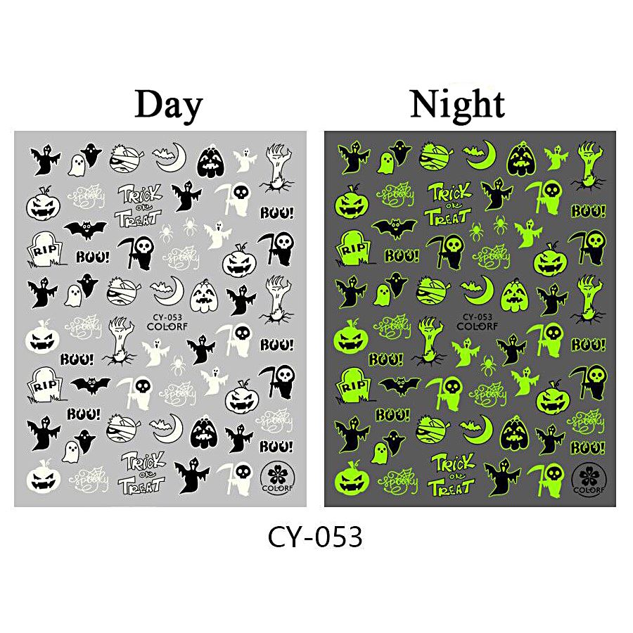 Halloween Glow in the Dark Nail Art Stickers - Self-Adhesive Nail Decals for Party, Cosplay & Night Events - Long-Lasting Nail Stickers for Women & Girls