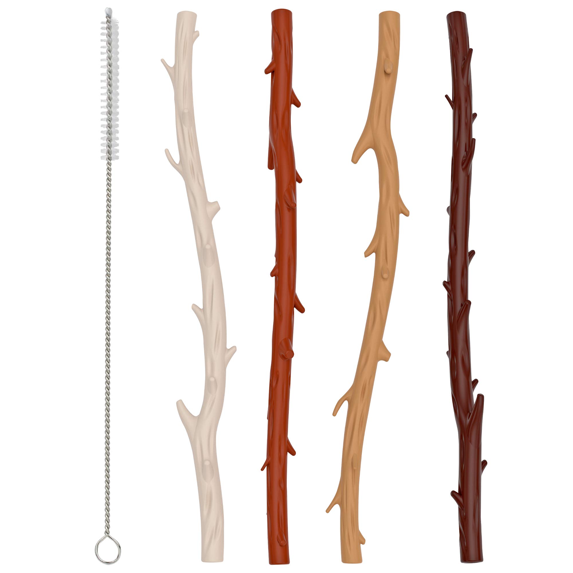 Funwares Twigglers Reusable Silicone Straws - 4 Pack with Cleaning Brush | Eco-Friendly Drinking Straws for Smoothies, Cocktails & Iced Coffee | BPA-Free, Dishwasher Safe
