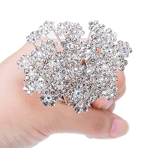 40 Pack Flower Crystal Rhinestone Hair Pins for Women - Elegant Bridal Hair Accessories, Prom, Wedding, Party (Silver & Gold) - Perfect for Updos, Braids, and Special Occasions