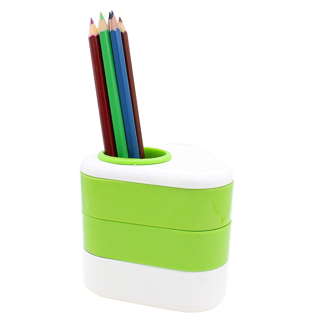 Rotating Drawer Triangle Pencil Holder - Green Desk Organizer with 3 Compartments | Perfect for Office, School & Home Workspace Organization