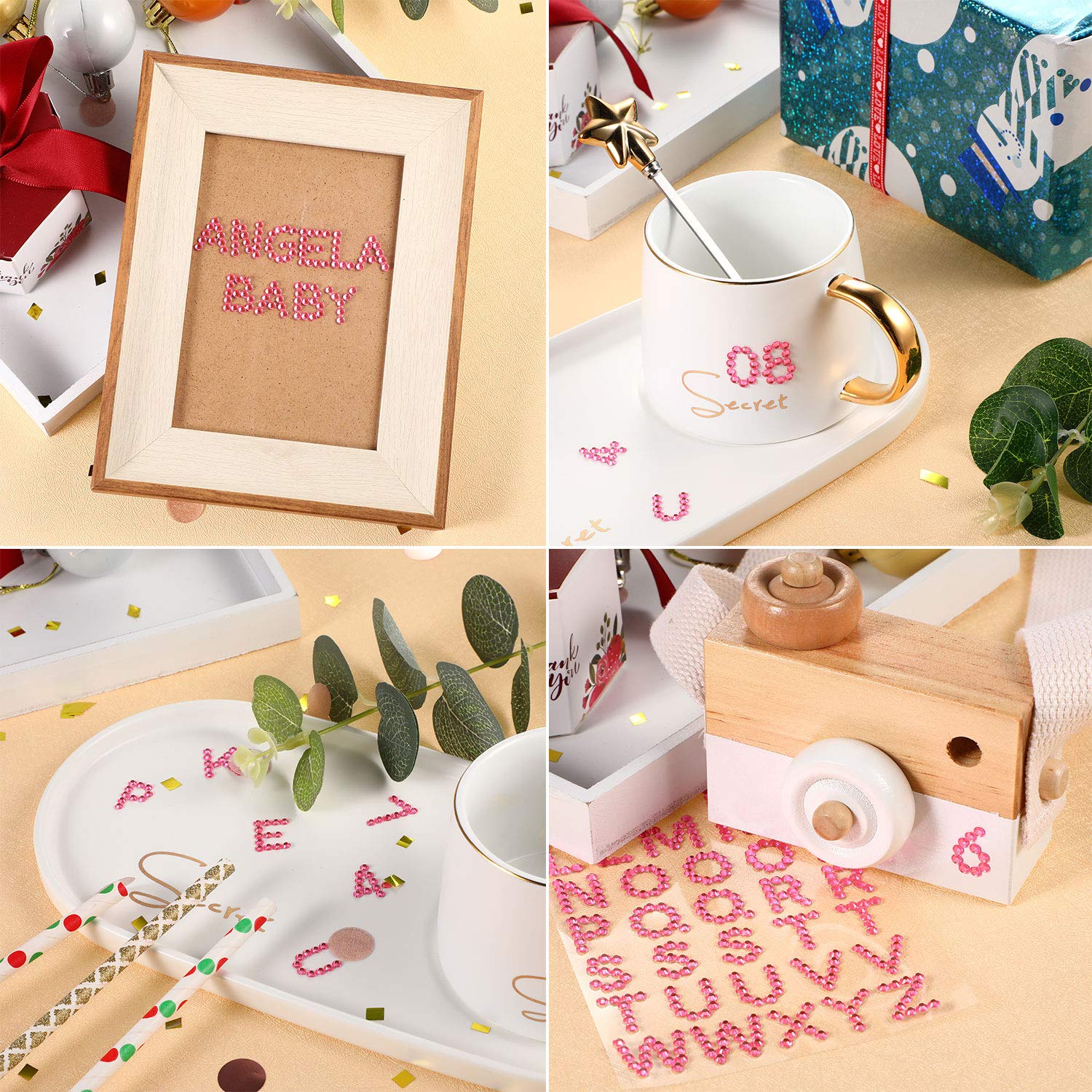 Blulu Graduation Cap Decoration Kit - Glitter Alphabet Letter Stickers & Gemstone Border Stickers for DIY Graduation Caps, Scrapbooking, and Handmade Crafts (Pink) - Perfect for High School & College Graduation Parties, Photo Props, and Memory Keepsakes