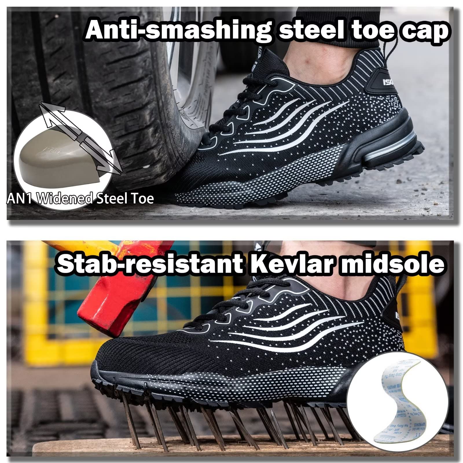 Lightweight Steel Toe Shoes for Men & Women - Comfortable Safety Sneakers with Cushioning - Durable Work Boots for Construction, Warehouse & Outdoor Jobs