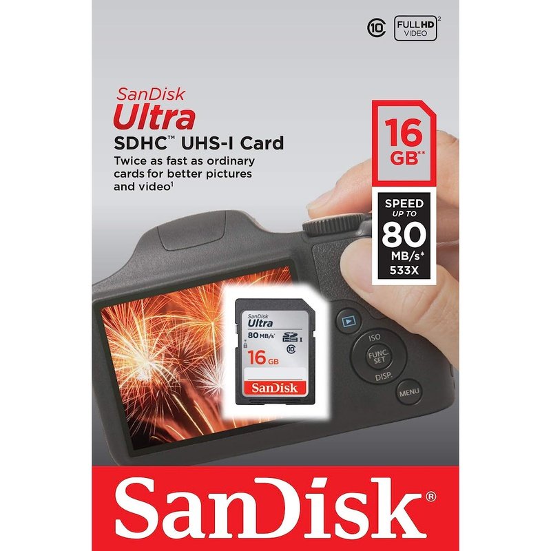 SanDisk Ultra 16GB 32GB 64GB 128GB SDHC Memory Card - High Speed for DSLR Cameras, Digital Cameras & Video Recording
