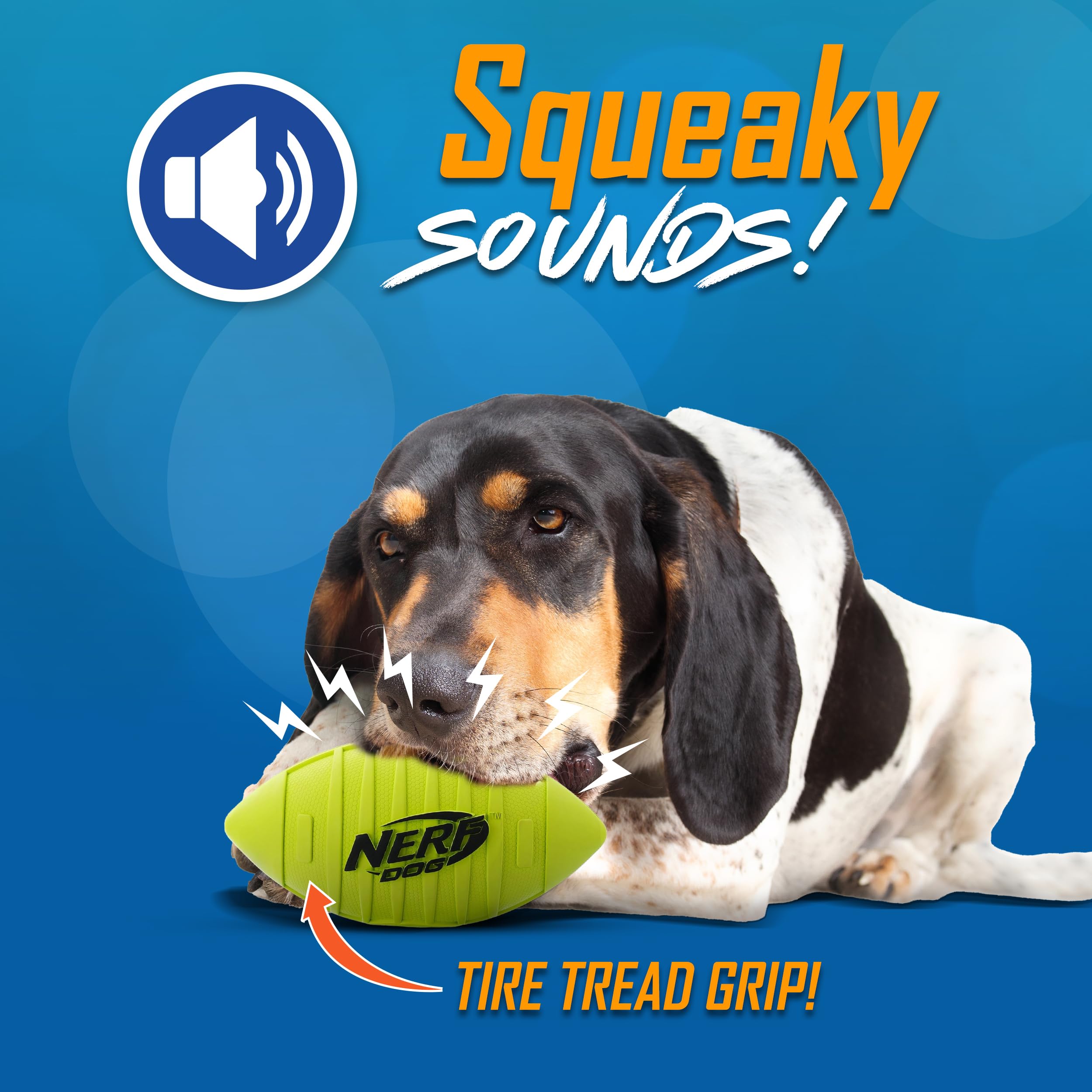 Nerf Dog Blitz Squeak Football - 7 Inch Durable Outdoor Dog Toy for Medium & Large Breeds - Interactive Fetch & Training Toy for Backyard Play & Beach Fun - Green Pet Football with Squeaker
