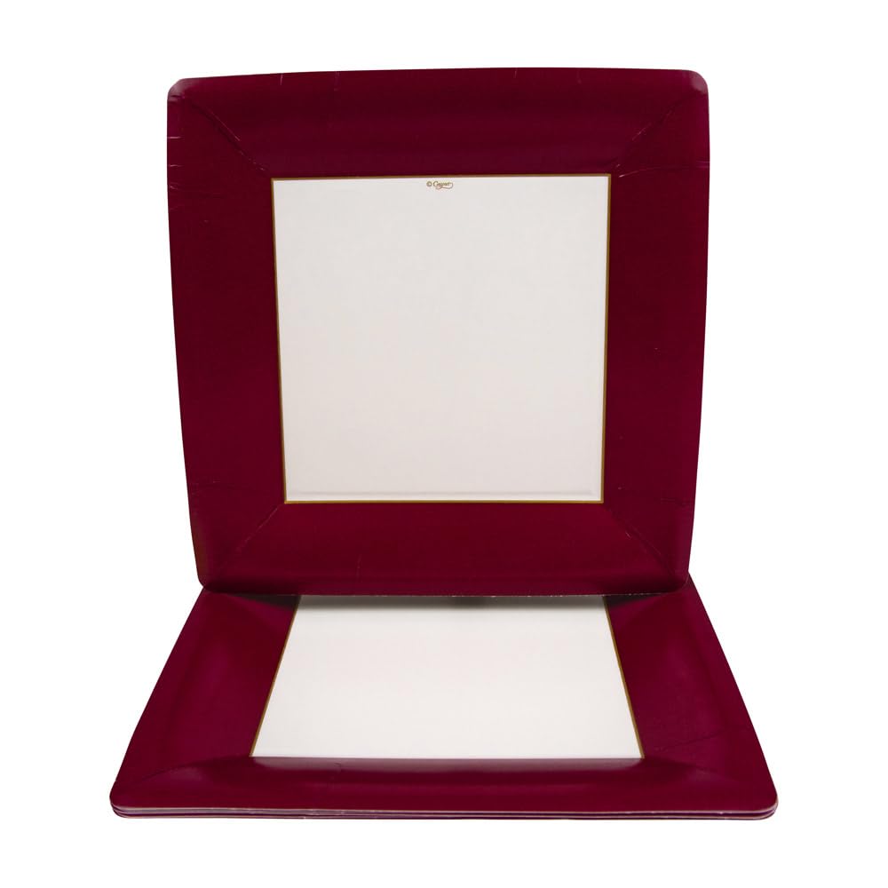 Premium Cranberry Grosgrain Square Paper Dinner Plates - Set of 16 | Elegant Disposable Plates for Parties, Weddings & Holiday Gatherings