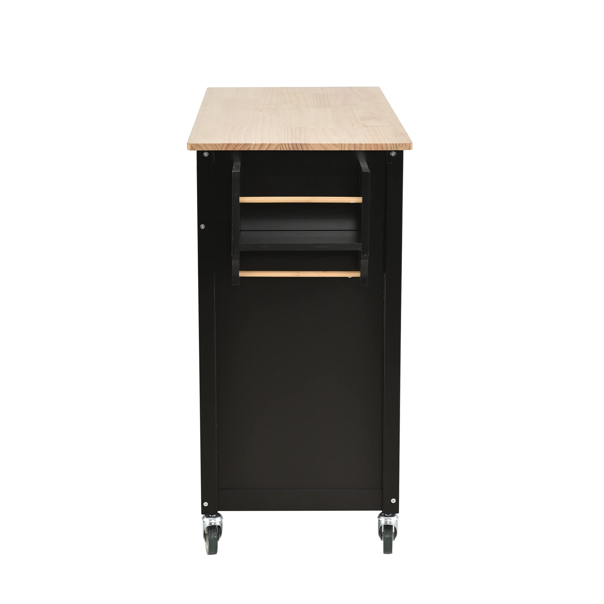Premium Kitchen Island Cart with Storage - Solid Wood Countertop, 4-Door Cabinet & 2 Drawers, Towel Rack & Spice Rack - Mobile Kitchen Trolley with Wheels (Black) - Perfect for Small Kitchens, Food Prep, and Extra Counter Space