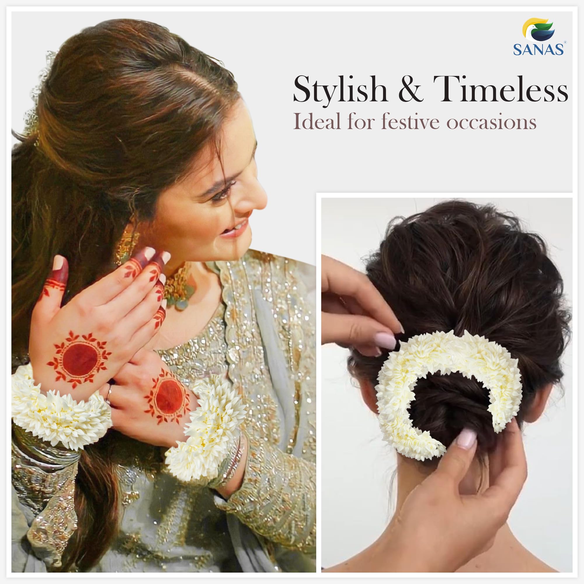 Elegant 2-Piece Scented Mogra Gajra Hair Bun Accessories for Women - Stylish Artificial Flower Hair Jewelry for Weddings & Special Occasions - Perfect for Bridal Hairstyles, Festivals & Boho Fashion Looks