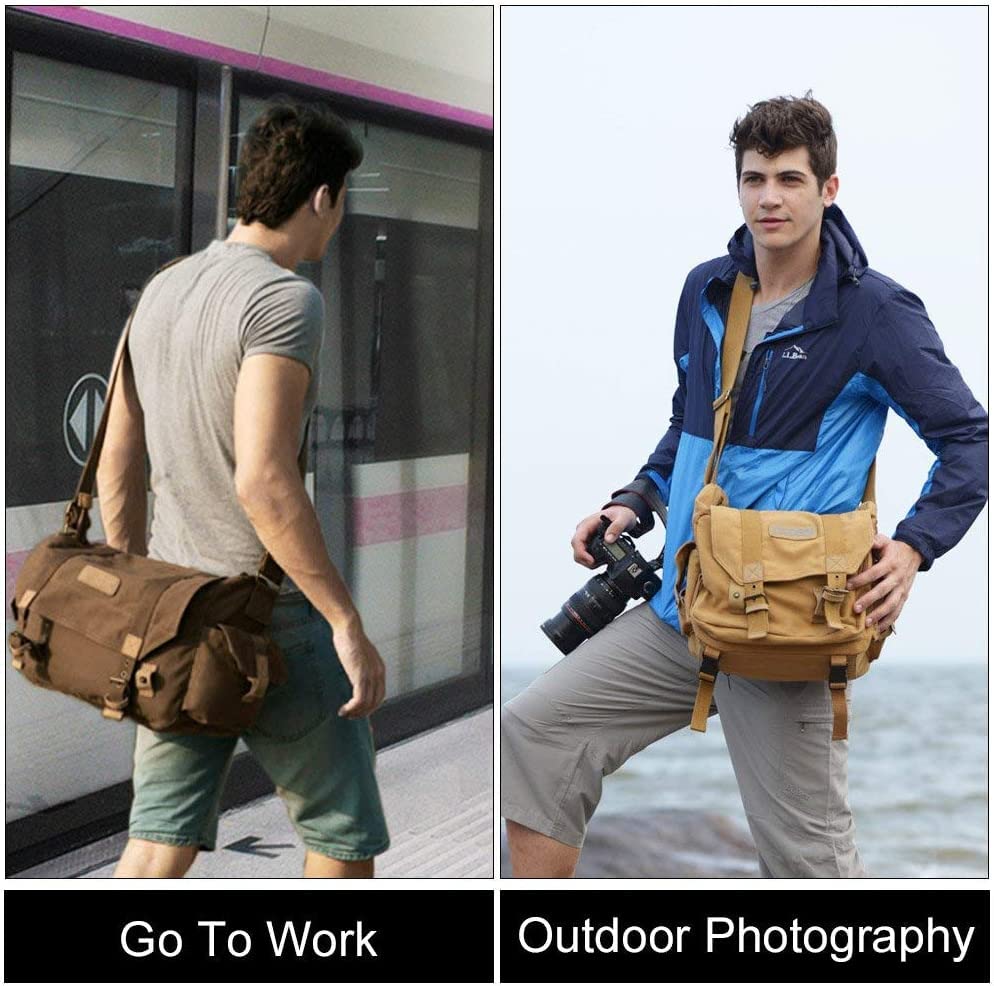 Durable Canvas DSLR/SLR Camera Bag Case Compatible with Nikon, Canon, Sony Mirrorless Cameras - Tripod Holder & Adjustable Shoulder Strap - Perfect for Travel, Photography & Outdoor Shooting (Brown)